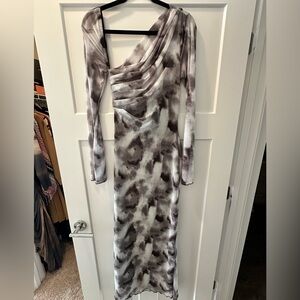 Elegant Gray Tie-Dye One-Shoulder Dress